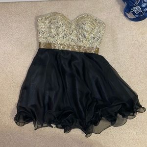 short gold and black homecoming dress